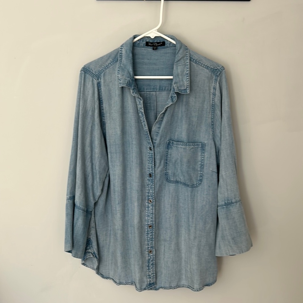 Cute Blue Tencel button down shirt, women’s 1X